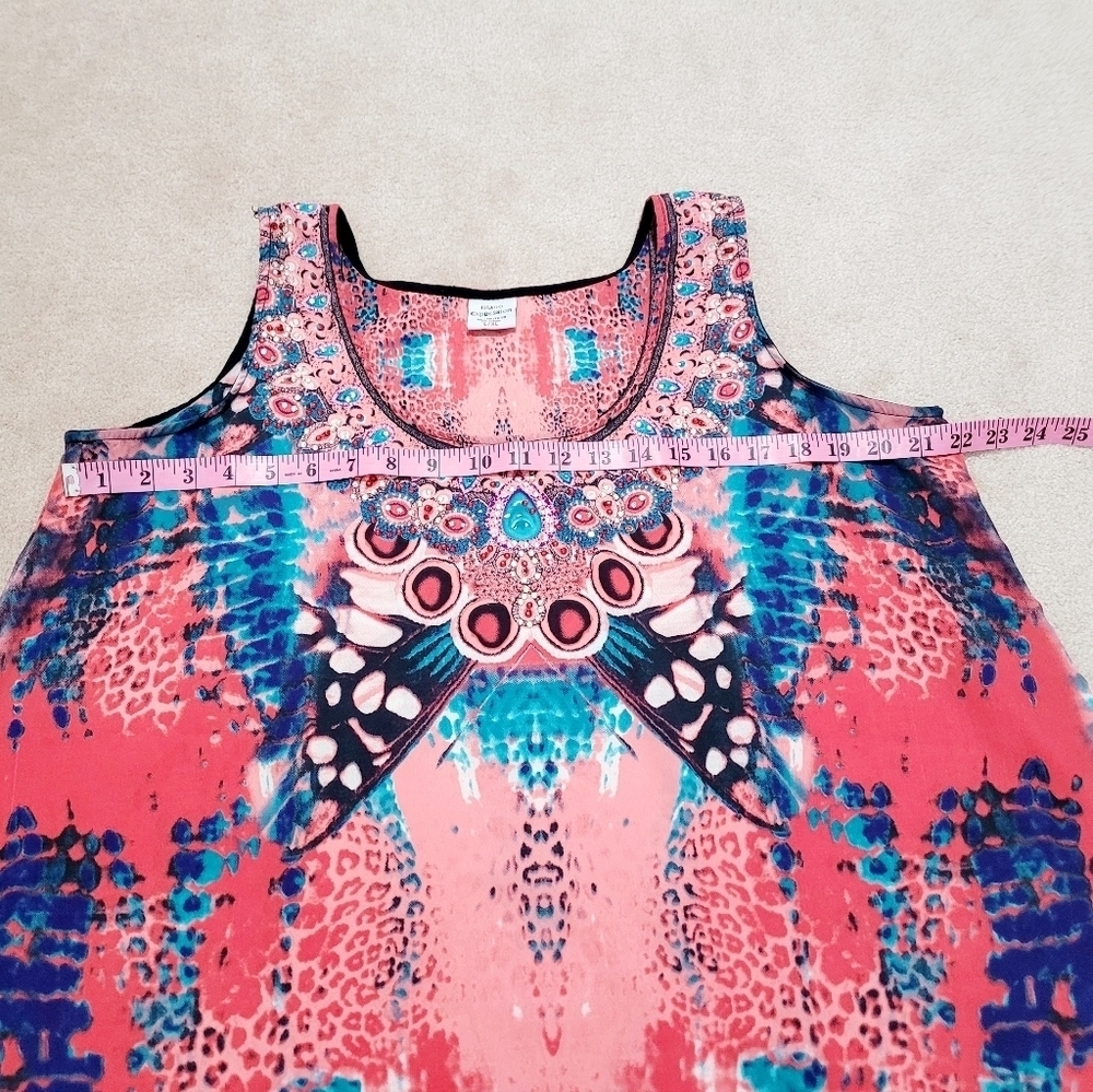 Island Expression Sleeveless Colorful Dress Tropical Beachy Bling Womans Size XL - Picture 7 of 11